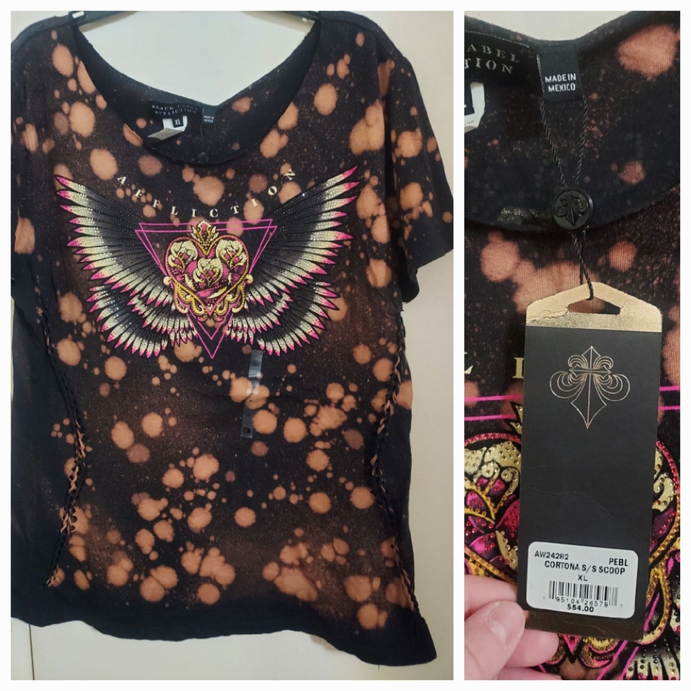 Affliction Orange and Black Graphic Tee